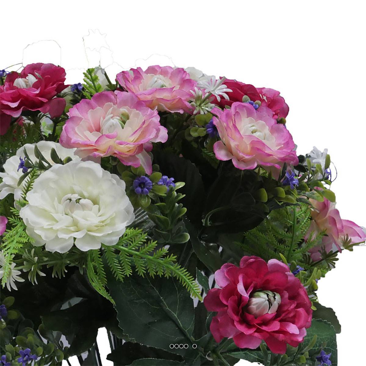 Artificielles - Pot fleurs artificielles pour le cimetière renoncules fleurettes H 36 cm D 30 cm Rose fushia - couleur: Rose fushia 730 - Imagen 3