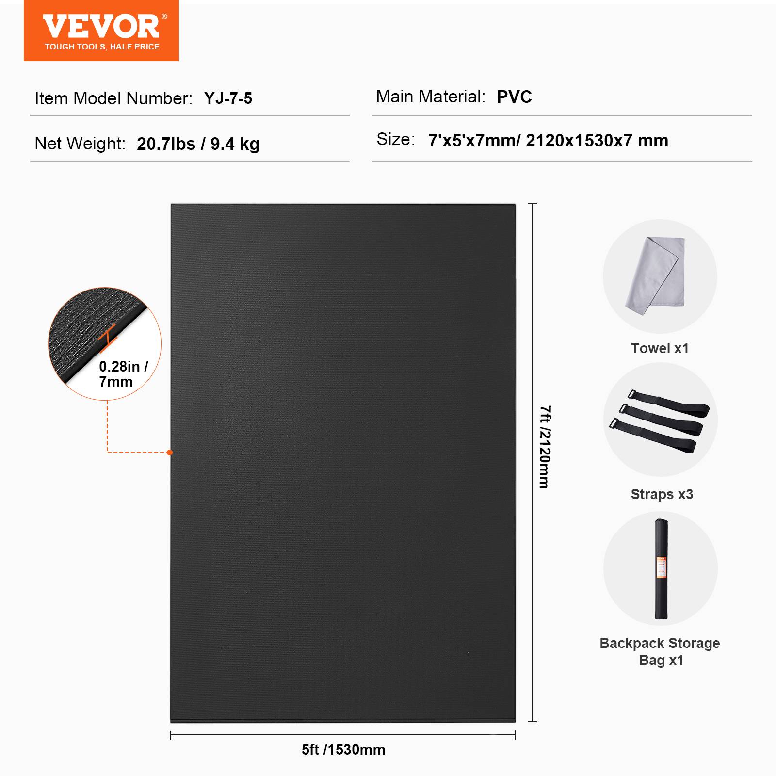 VEVOR Tapis de yoga antidérapant tapis d'entraînement 2120 x 1530 mm pilates - Image 7