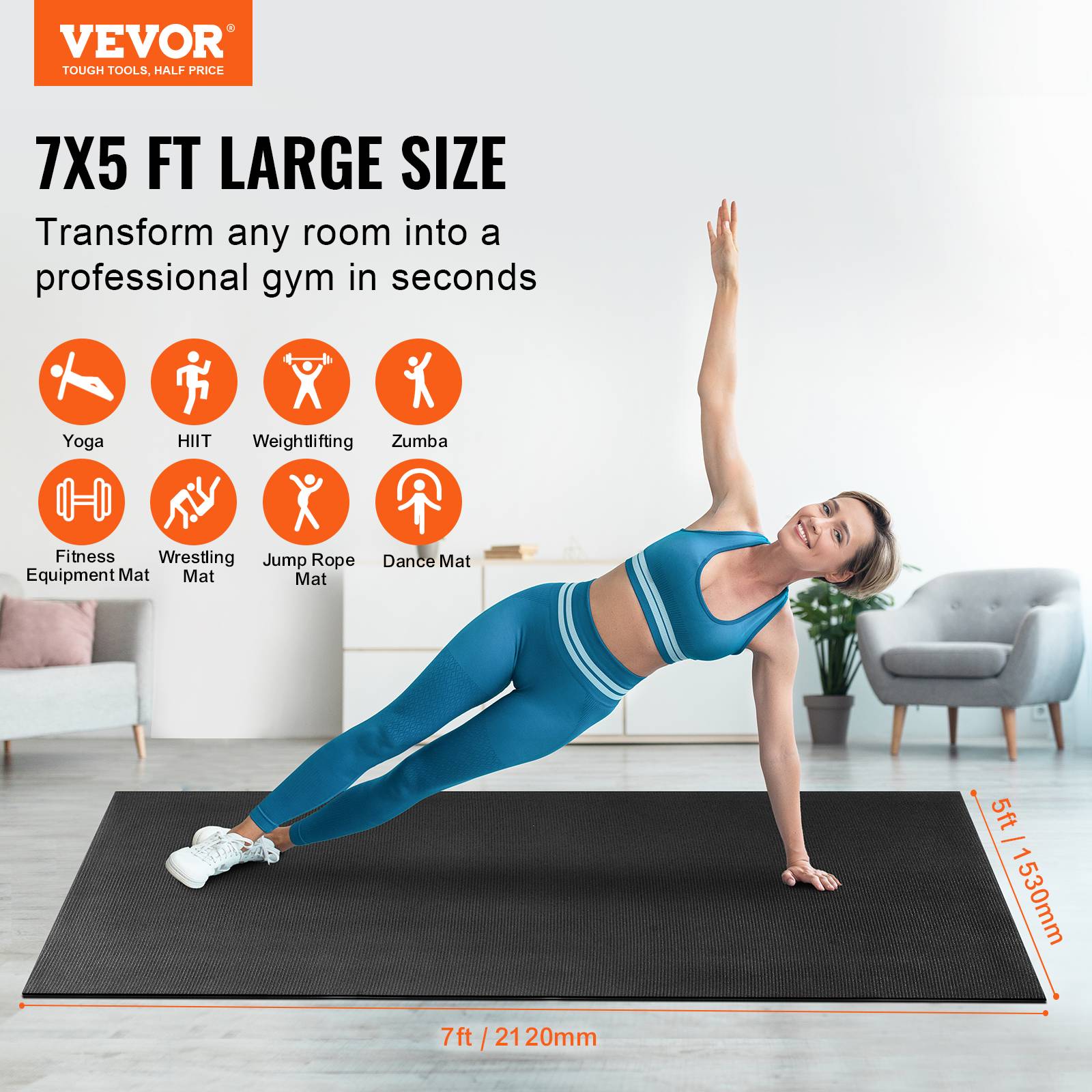 VEVOR Tapis de yoga antidérapant tapis d'entraînement 2120 x 1530 mm pilates - Image 2