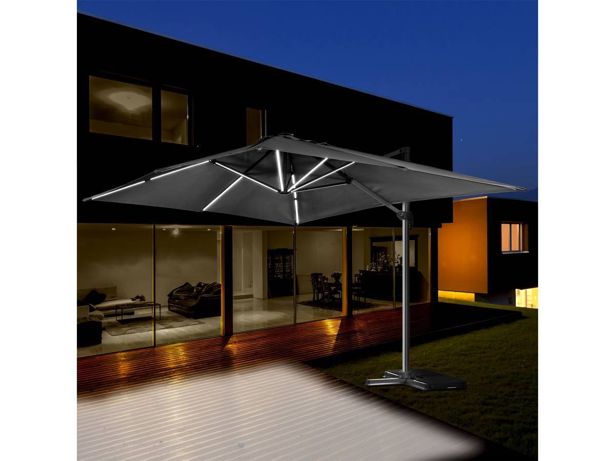Parasol Jardin Déporté Led Alu "sun 3 Luxe" 3 X 3 M - Noir -habitat Et Jardin - Image 2