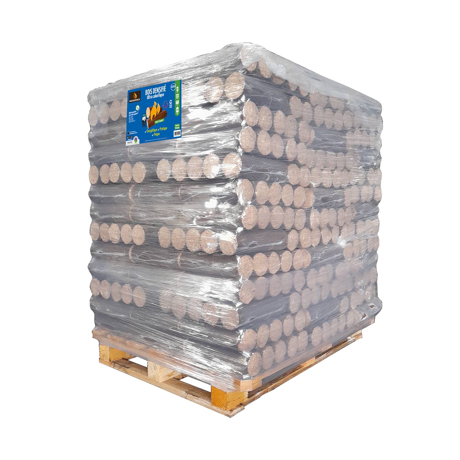 WOODSTOCK - Woodstock bois densifié par 5 - palette de 104 packs de 5 bûches