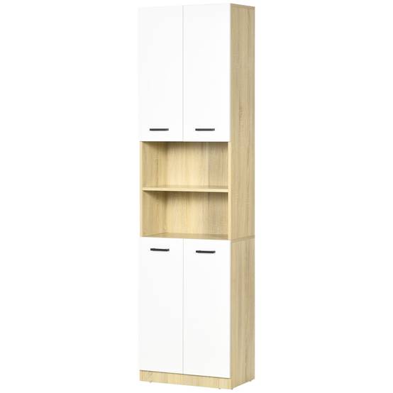 Meuble salle de bain étroit 5 niveaux avec portes cannelées, rangement compact 60x31,8x93 cm blanc moderne - Image 2