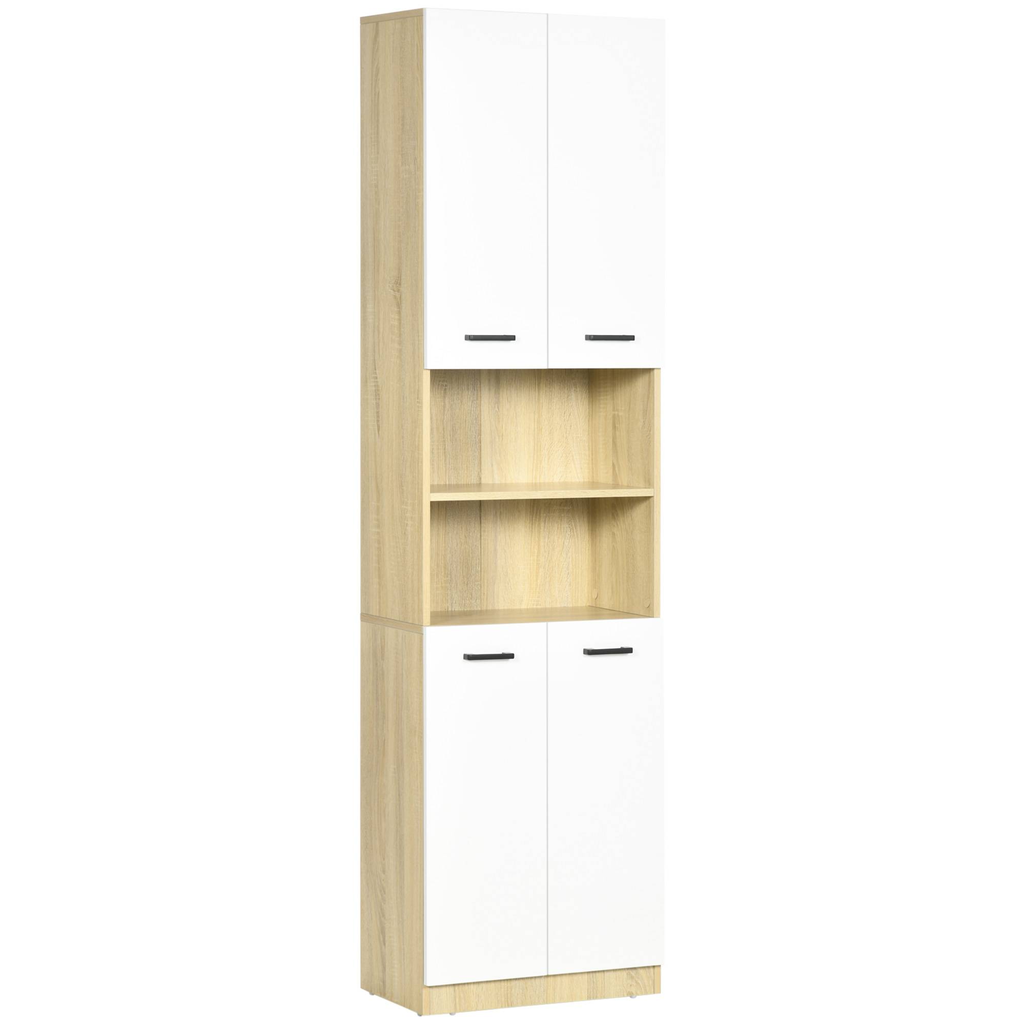 Meuble salle de bain étroit 5 niveaux avec portes cannelées, rangement compact 60x31,8x93 cm blanc moderne - Image 1