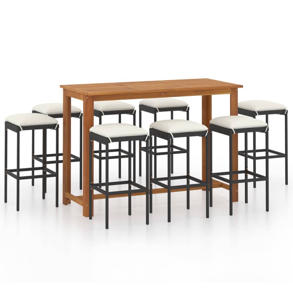 Helloshop26 - Ensemble de bar de jardin avec coussins 9 pièces noir - Imagen 1