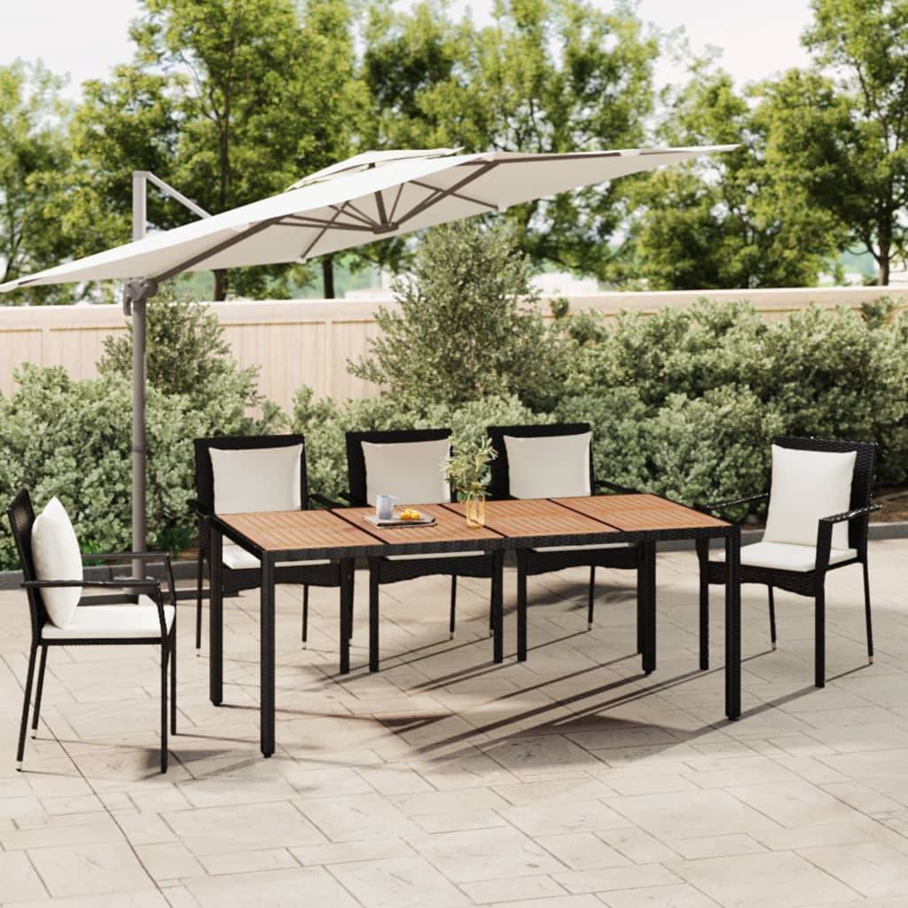 ComfortXL - Grande Table de Jardin Noire 190cm, Structure en Résine Tressée et Plateau Bois d'Acacia – ComfortXL Outdoor Living - Image 1