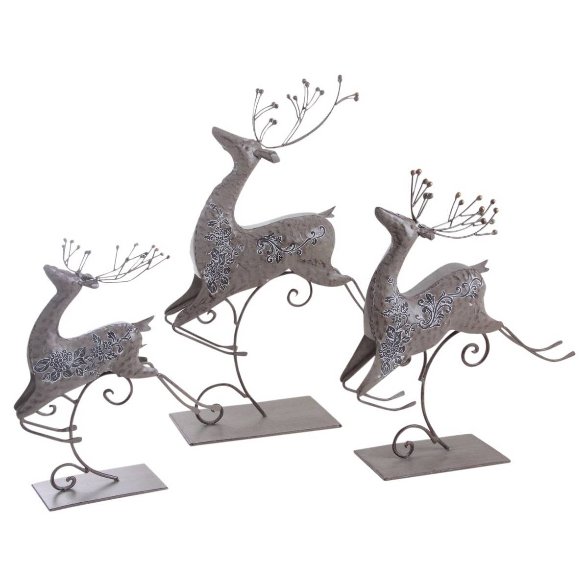 Aubry Gaspard - Série de 3 rennes de Noël sur pied en métal laqué gris – Décoration festive élégante - Imagen 1