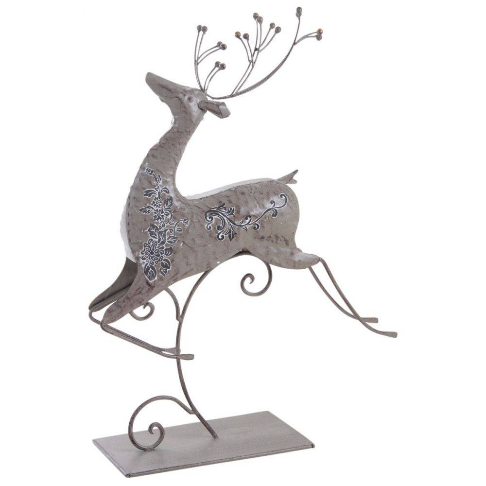 Aubry Gaspard - Série de 3 rennes de Noël sur pied en métal laqué gris – Décoration festive élégante - Imagen 2