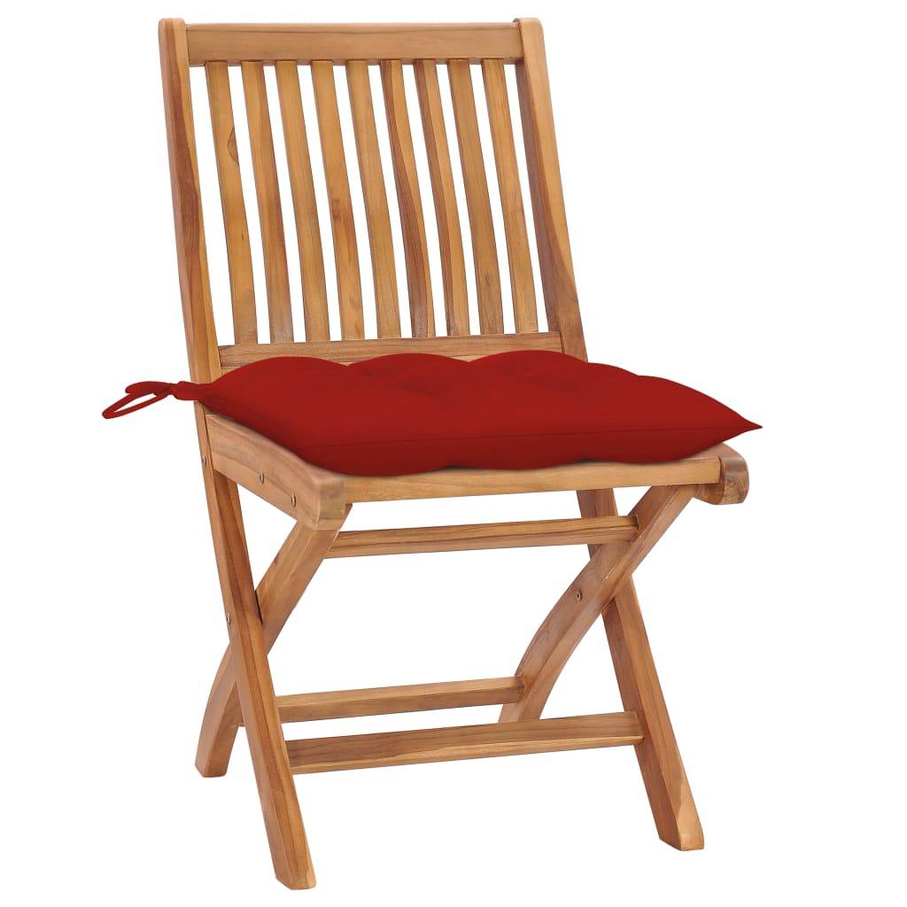 Maison Chic - Lot de 2 Chaises de jardin et coussins - Chaises d'extérieur - Fauteuils de jardin rouge Bois teck massif - Image 1