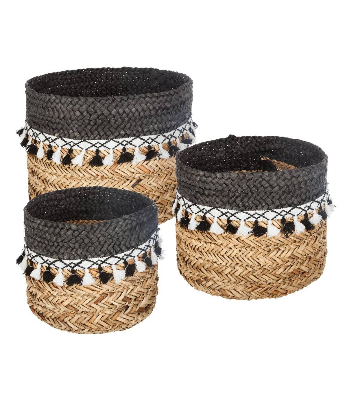 Set de 3 Paniers de rangement en Seagrass avec Pompons - Imagen 1