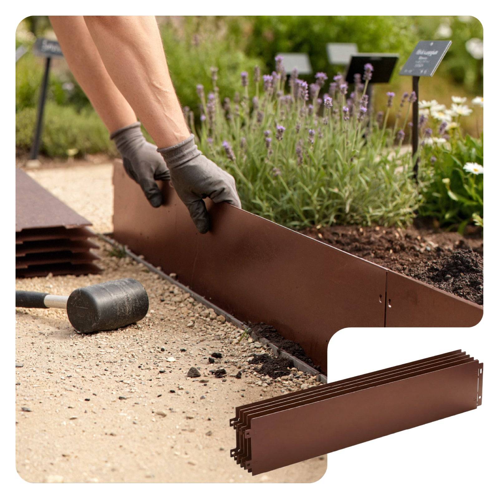 Vounot - Lot de 5 Bordure de jardin en métal flexible 100x18cm marron - clôture gazon antirouille 5m - VOUNOT® - Image 1