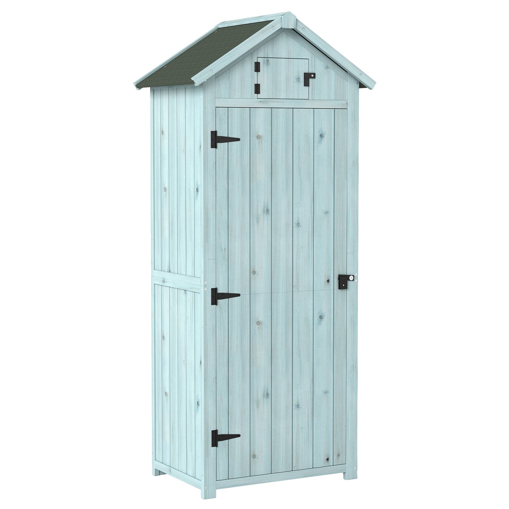 Abri de jardin en bois avec 3 étagères, 77 x 54,2 x 179 cm, bleu - Image 2