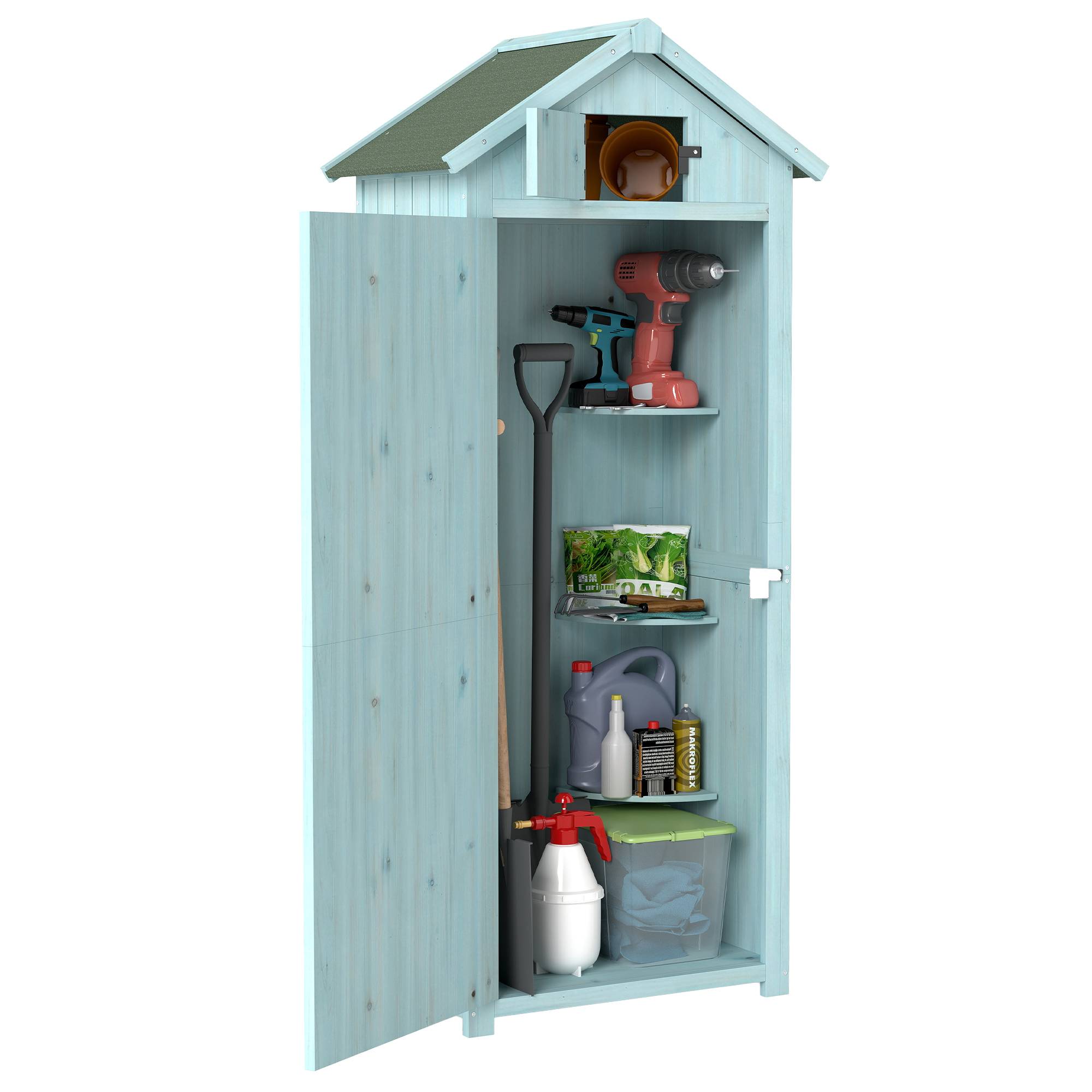 Abri de jardin en bois avec 3 étagères, 77 x 54,2 x 179 cm, bleu - Image 1