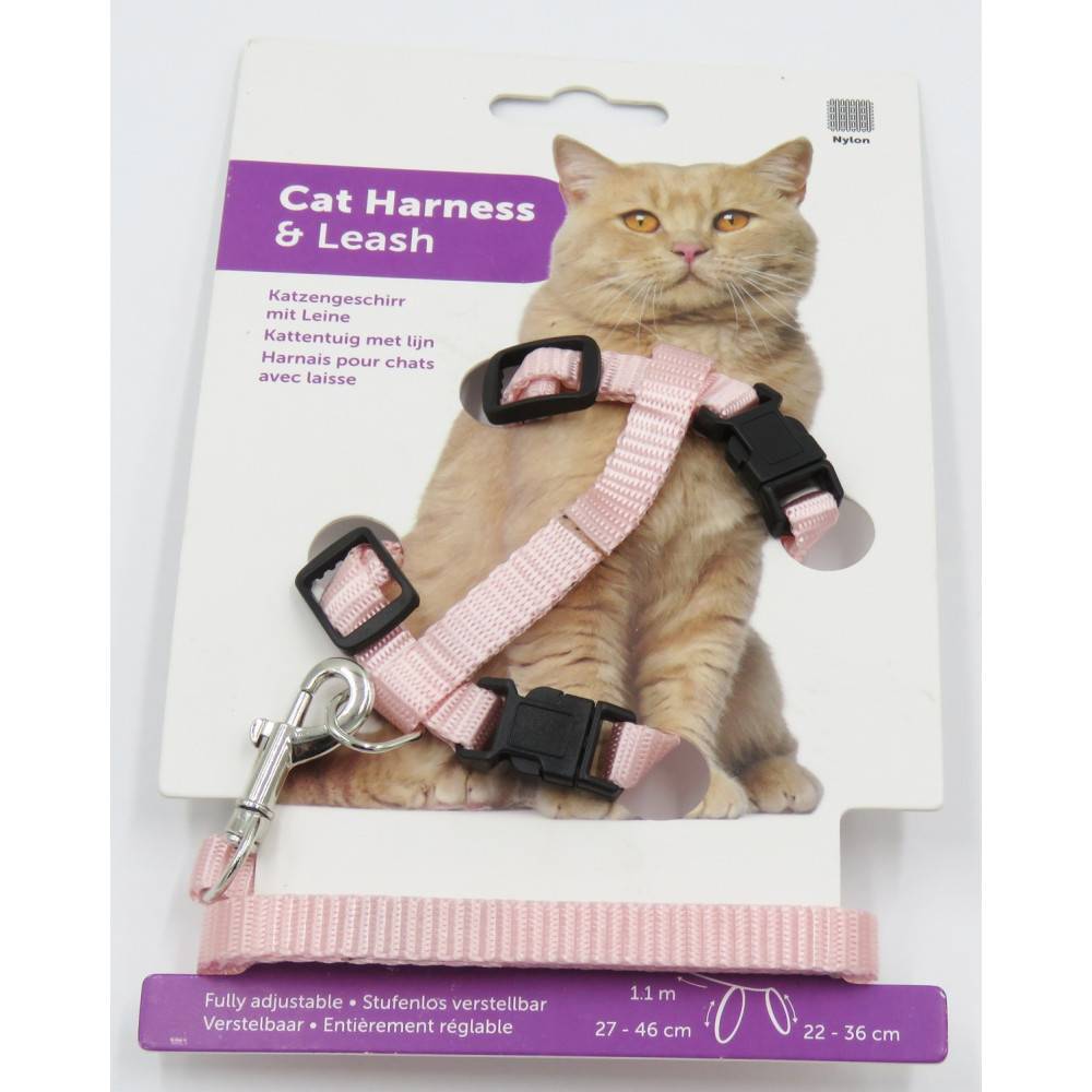 Harnais et laisse de 1,10 mètre rose clair pour chat - Imagen 2