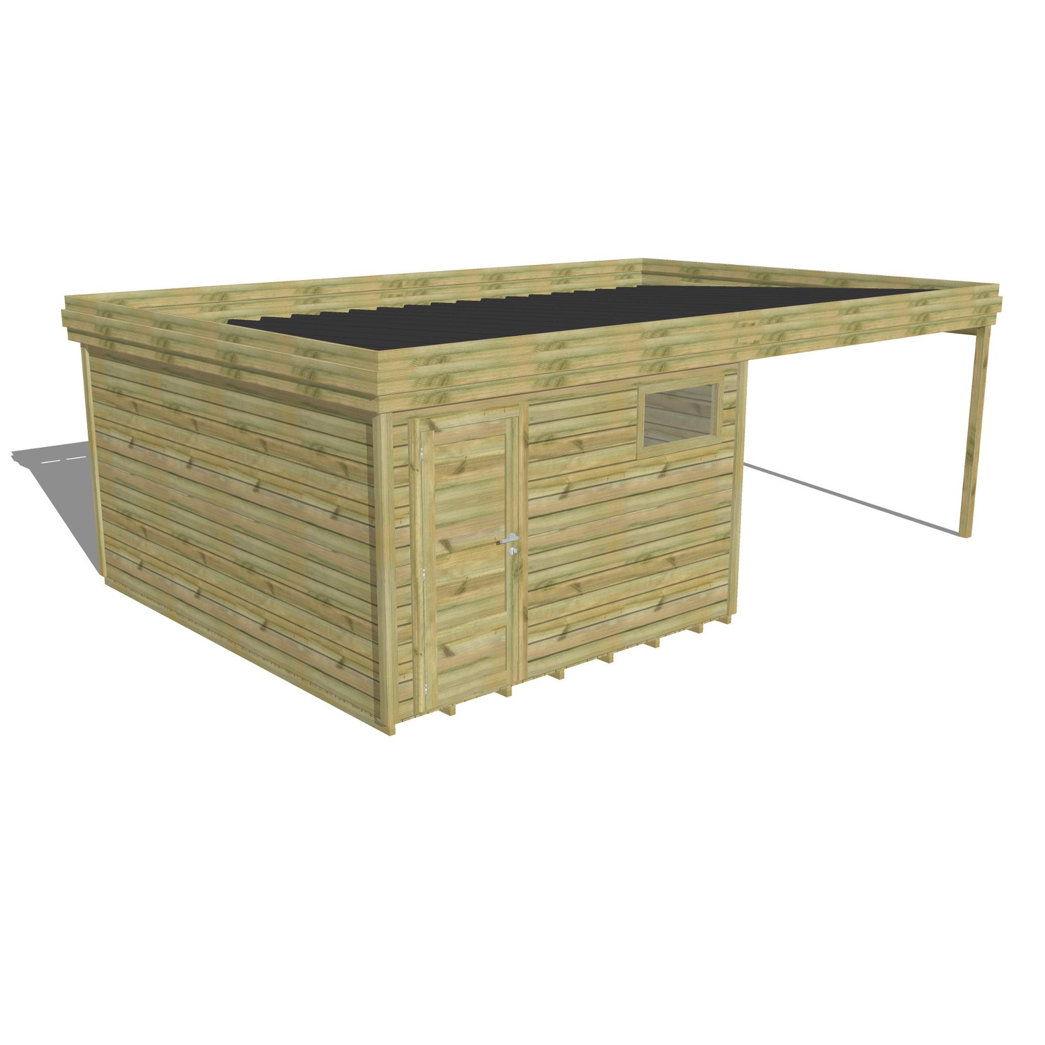 ABRI DE JARDIN bois  autoclave 27mm - 6,94x4,34m / 30m2 - Bac acier - Plancher bois