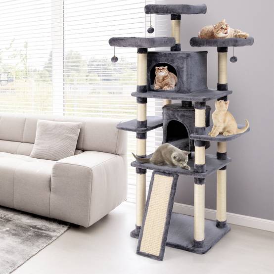 Arbre à Chat Griffoir 60x50x170cm avec Poteaux Planche à Gratter 3 Perchoirs en Peluche 2 Niches - Image 2