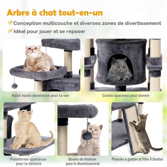 Arbre à Chat Griffoir 60x50x170cm avec Poteaux Planche à Gratter 3 Perchoirs en Peluche 2 Niches - Image 8