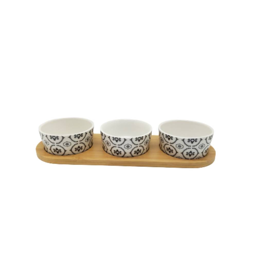 ~ Set apéritif tapas 3 verrines en bambou et céramique blanc et marron 29.5 x 10 cm Chemin de campagne - Imagen 1