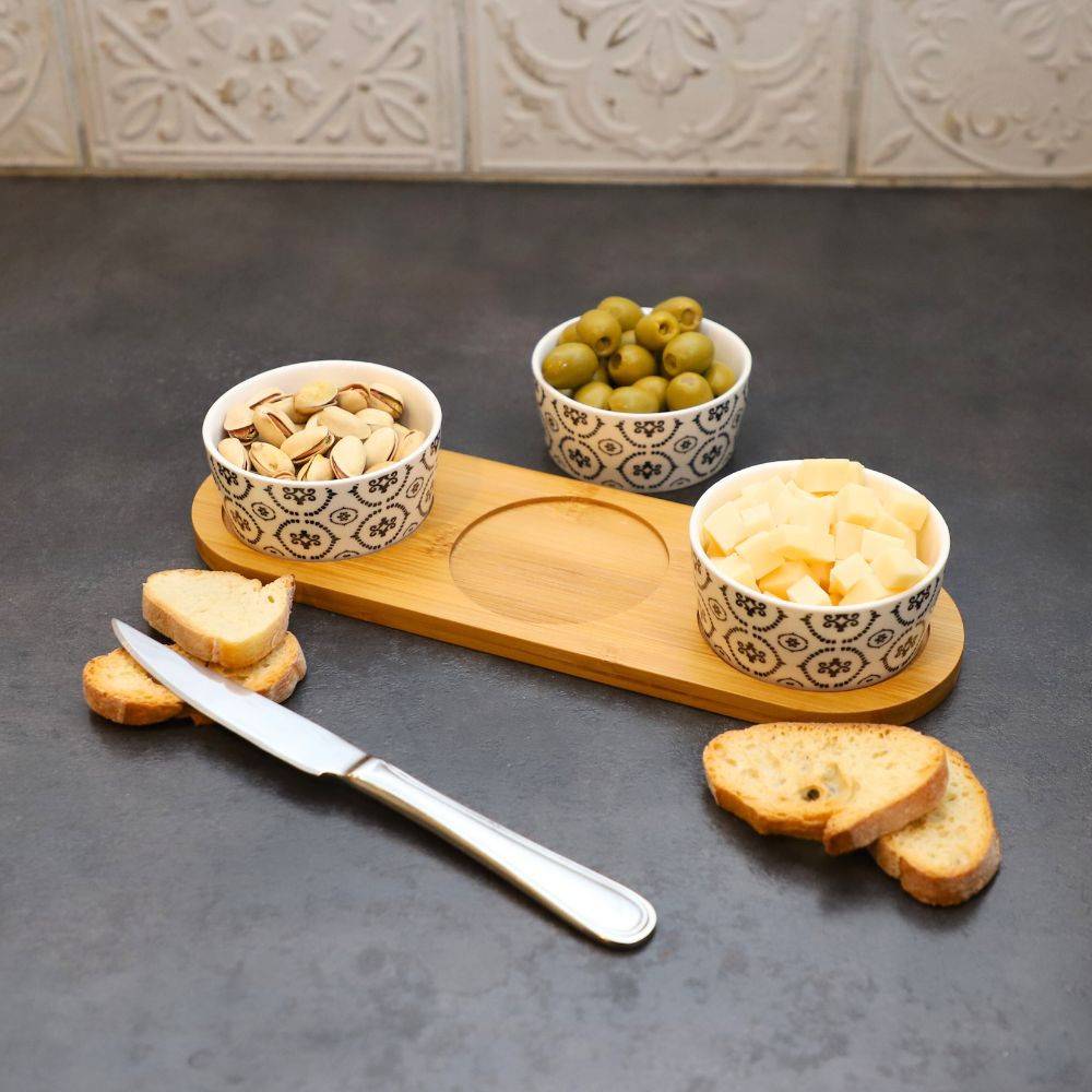 ~ Set apéritif tapas 3 verrines en bambou et céramique blanc et marron 29.5 x 10 cm Chemin de campagne - Imagen 4