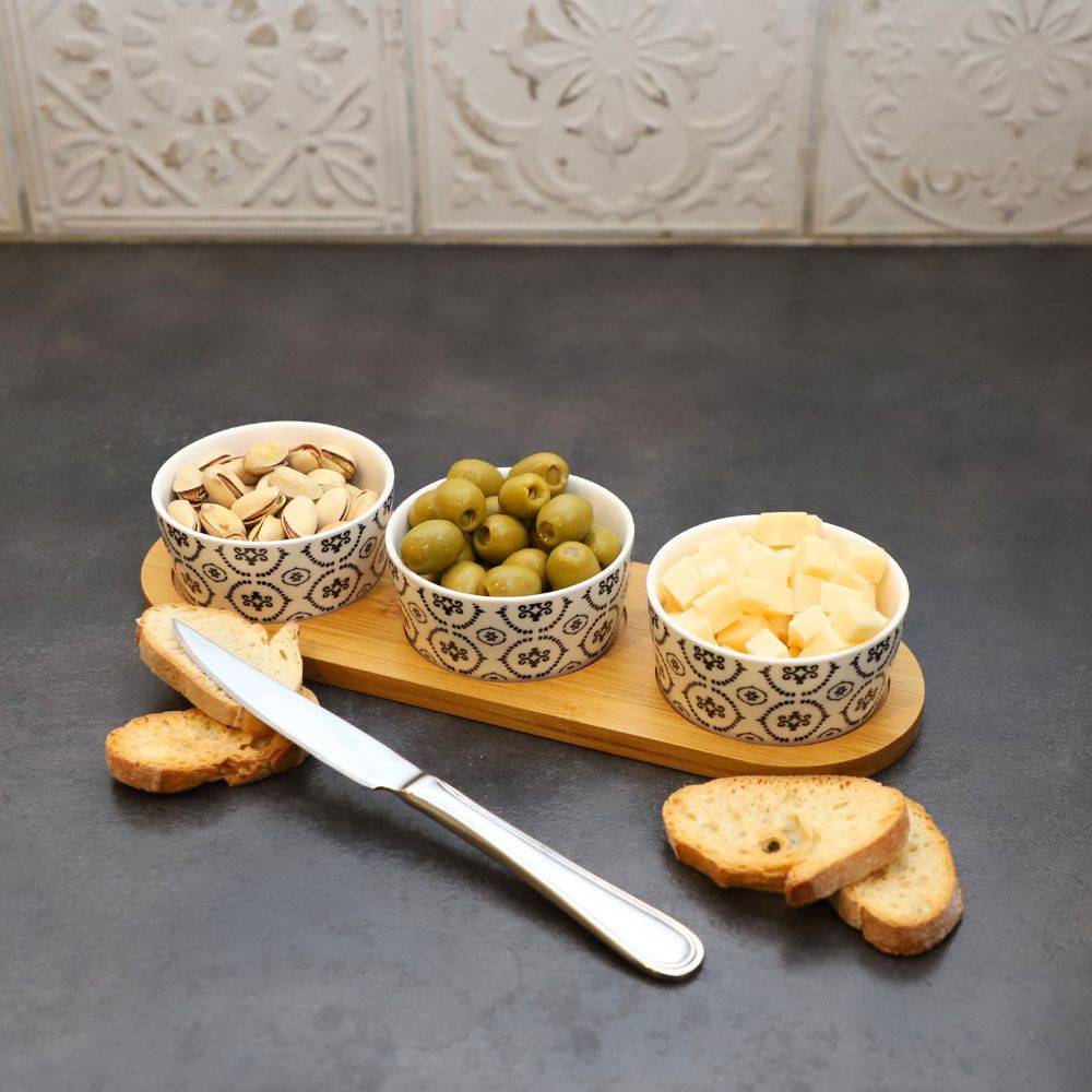 ~ Set apéritif tapas 3 verrines en bambou et céramique blanc et marron 29.5 x 10 cm Chemin de campagne - Imagen 3
