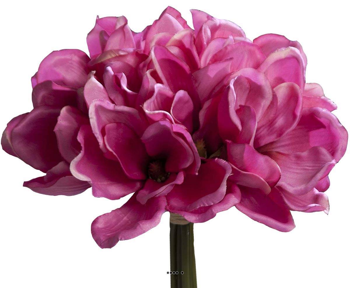 Artificielles - Bouquet de magnolias artificiels Fuchsia 7 têtes Hauteur 24 cm - couleur: Rose fushia 730 - Imagen 1