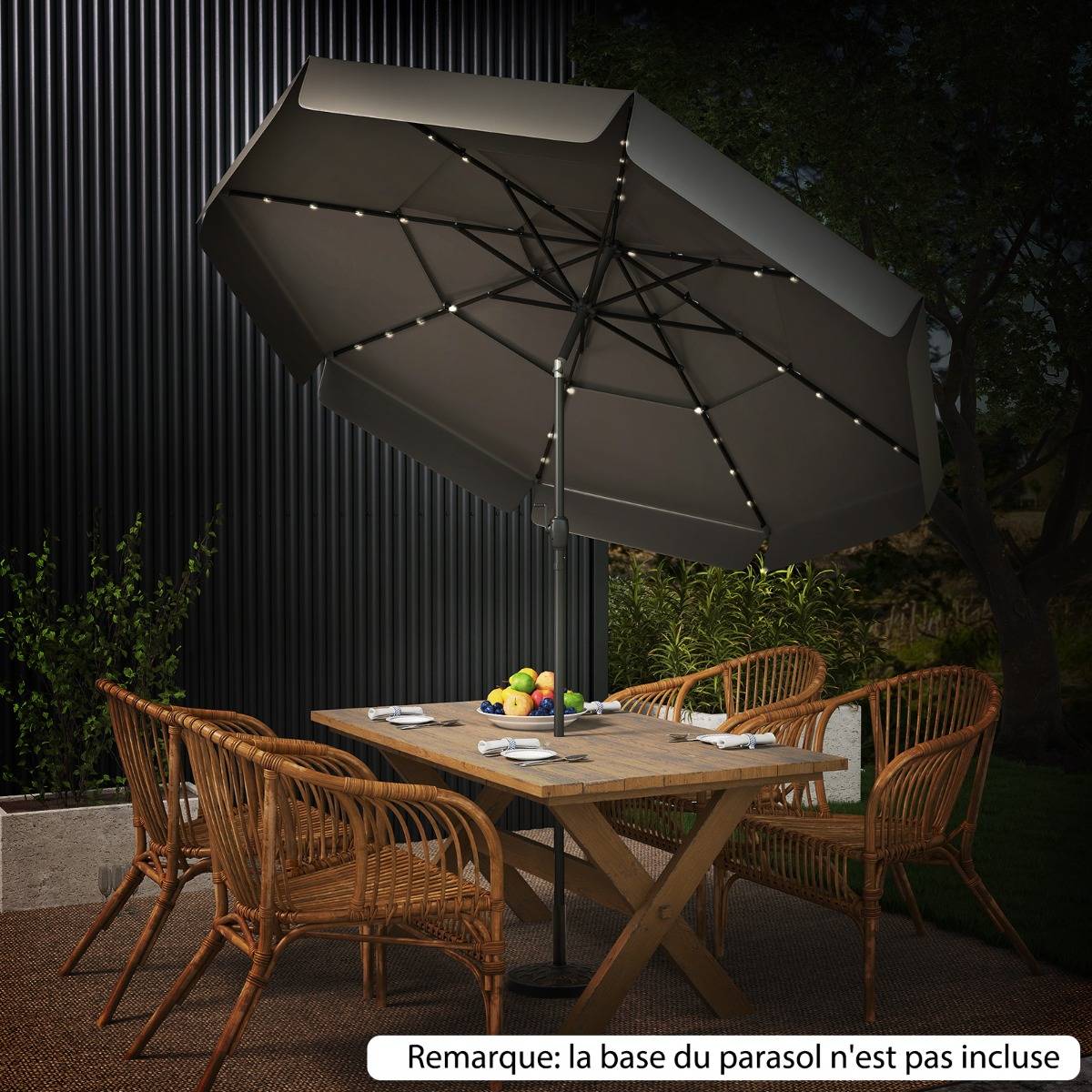 Parasol de Terrasse Solaire 300cm LED Toit Ventilé à 3 Niveaux Volants ...