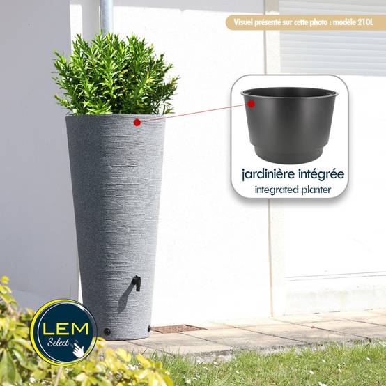 Pack Récupérateur d'eau Tubo 320L effet granit avec jardinière intégrée avec robinet et kit de raccordement - Image 3