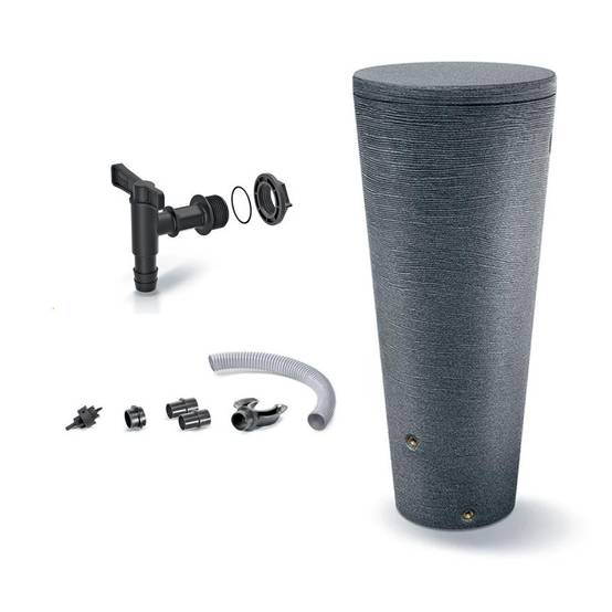 Pack Récupérateur d'eau Tubo 320L effet granit avec jardinière intégrée avec robinet et kit de raccordement - Image 1
