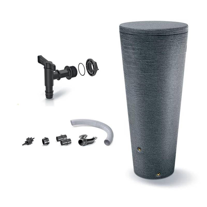 Pack Récupérateur d'eau Tubo 320L effet granit avec jardinière intégrée avec robinet et kit de raccordement - Image 1