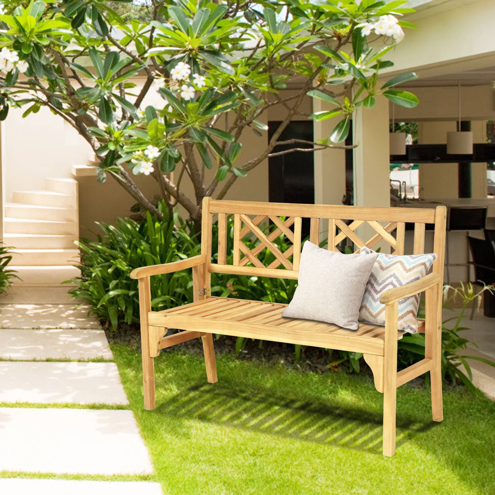 Maison Chic - Banc de Jardin en Teck Pliable Bois 120x56x90 cm à 2 Places Dossier Incurvé et Accoudoirs pour Terrasse Balcon ou Jardin - Image 2