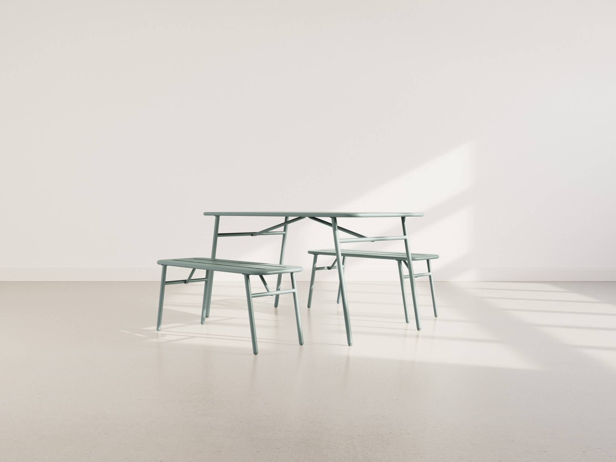 Best Mobilier - Ribola - ensemble table et bancs de jardin - 4 personnes - vert - Best Mobilier - Image 2