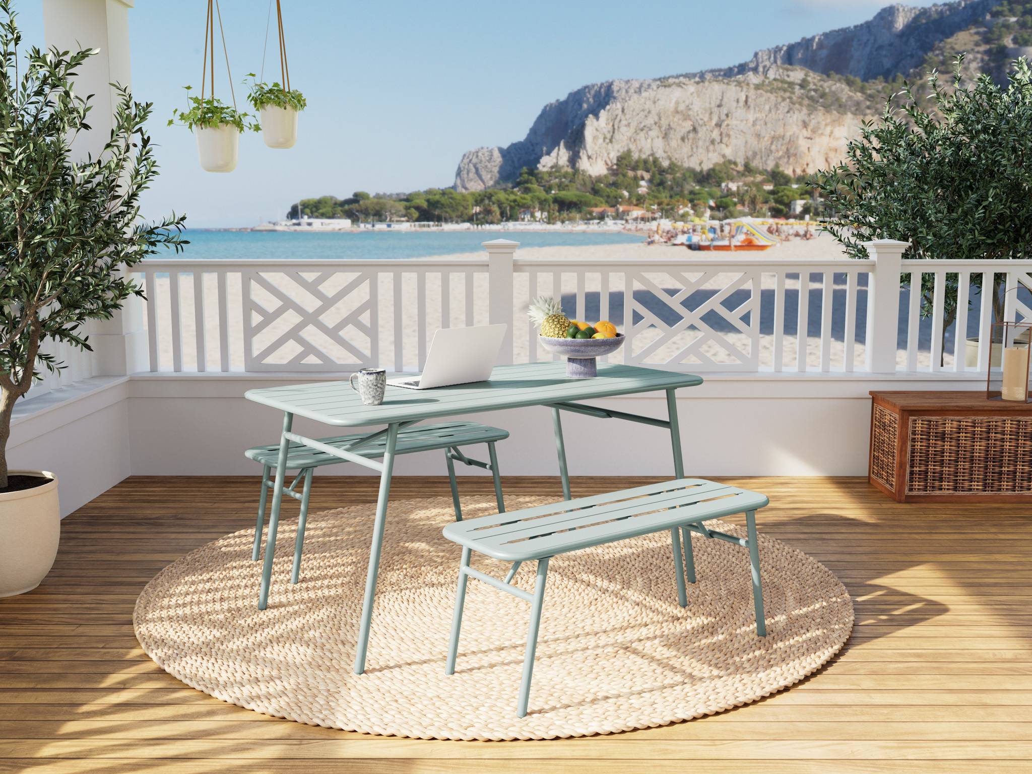 Best Mobilier - Ribola - ensemble table et bancs de jardin - 4 personnes - vert - Best Mobilier - Image 7