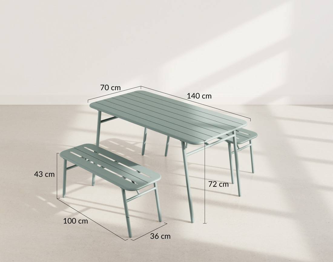 Best Mobilier - Ribola - ensemble table et bancs de jardin - 4 personnes - vert - Best Mobilier - Image 8