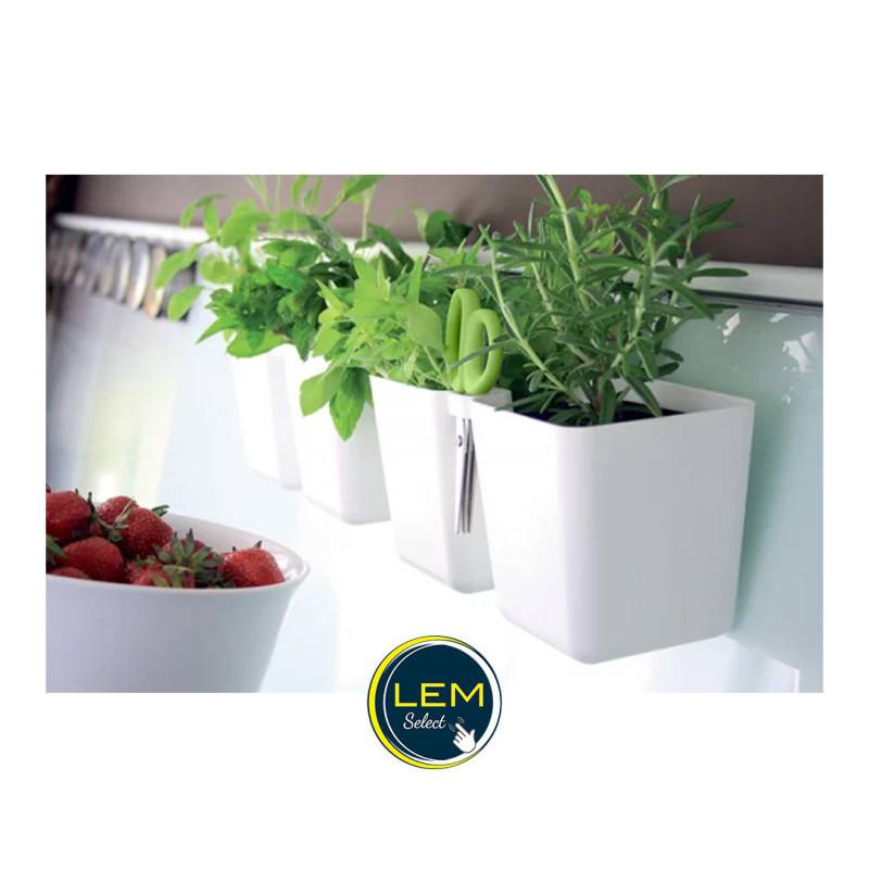 Lem Select - Pot double Twins Cube Blanc pour la culture des aromates avec ciseaux triple lames - Imagen 2