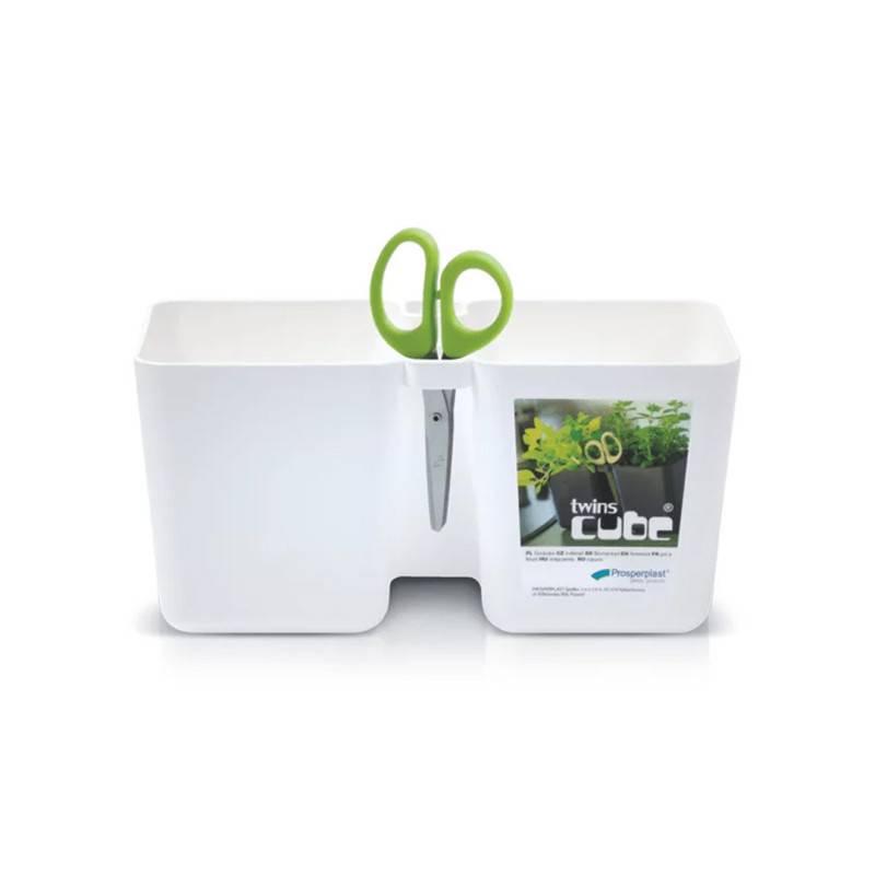 Lem Select - Pot double Twins Cube Blanc pour la culture des aromates avec ciseaux triple lames - Imagen 1