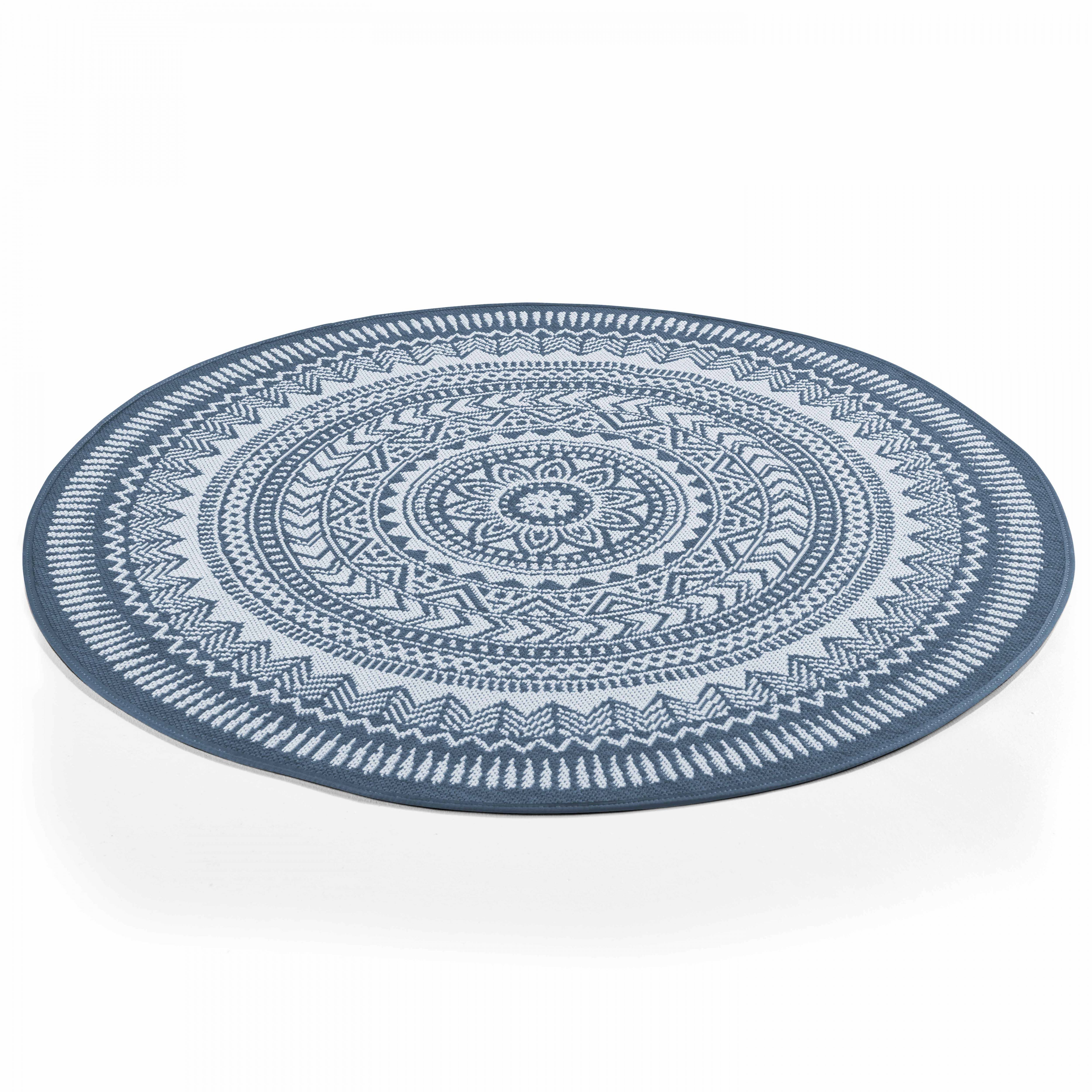 Oviala - Tapis rond polypropylène bleu 120cm Mandala - Oviala - Imagen 2