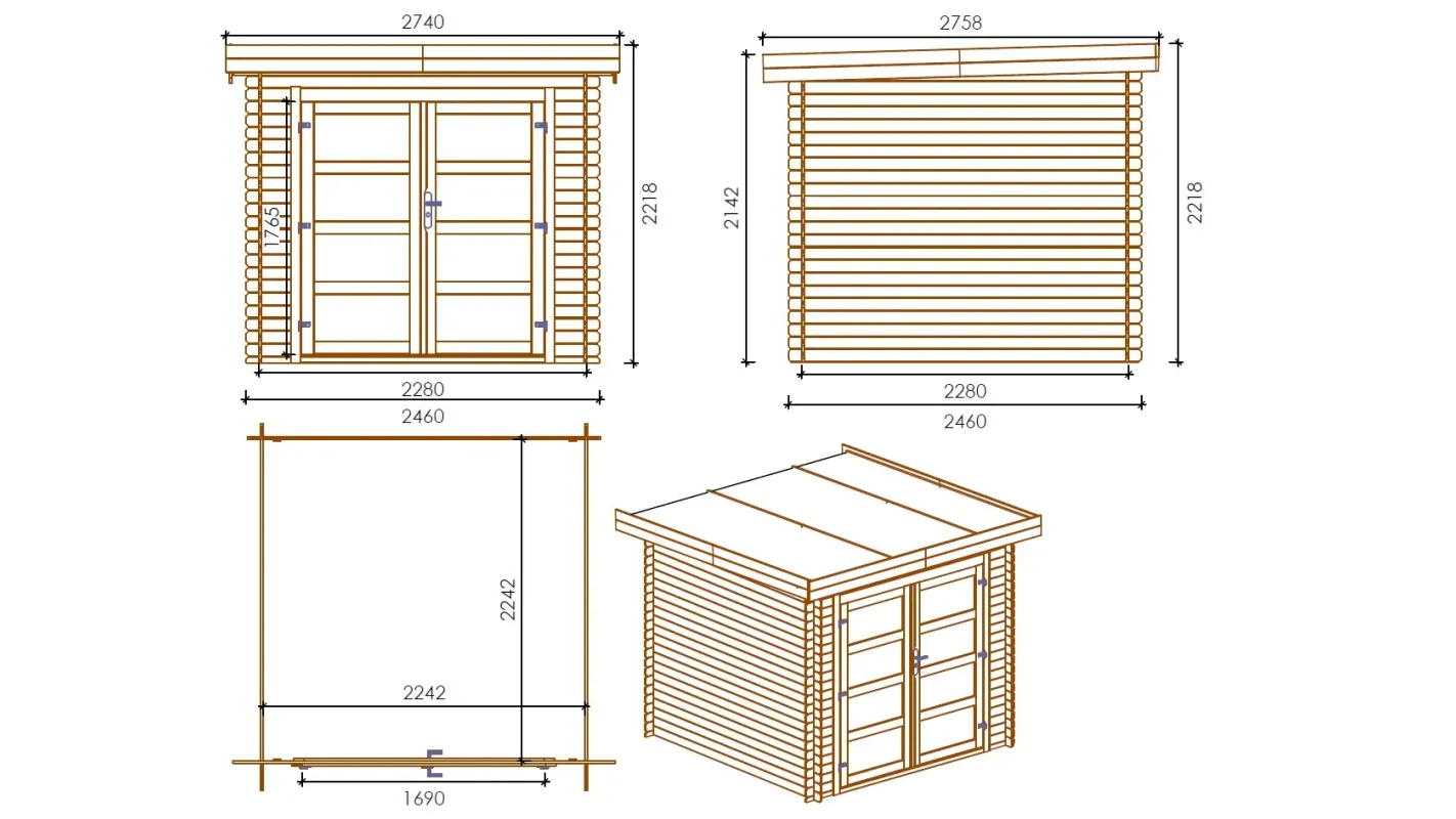 Altanka - Abri de jardin en bois - 6m2 - 2,46x2,46m - Traité - Ep. 19mm - Couleur: gris - DOM280 - Imagen 2