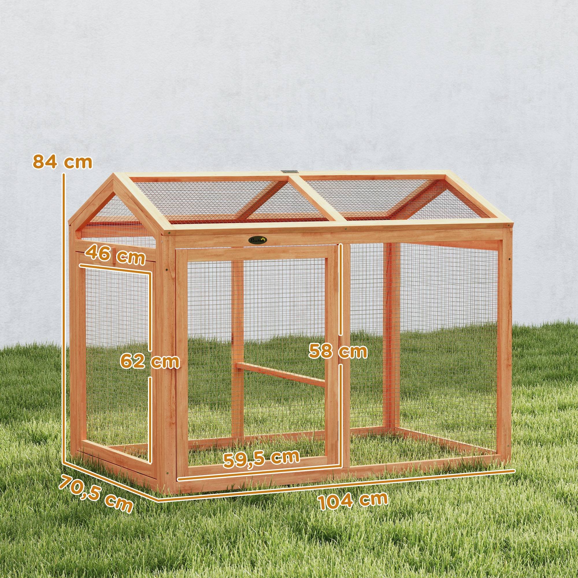 Poulailler avec perchoir, double porte, en bois et métal, pour 2 poules, 104 x 70,5 x 84 cm, orange - Image 5