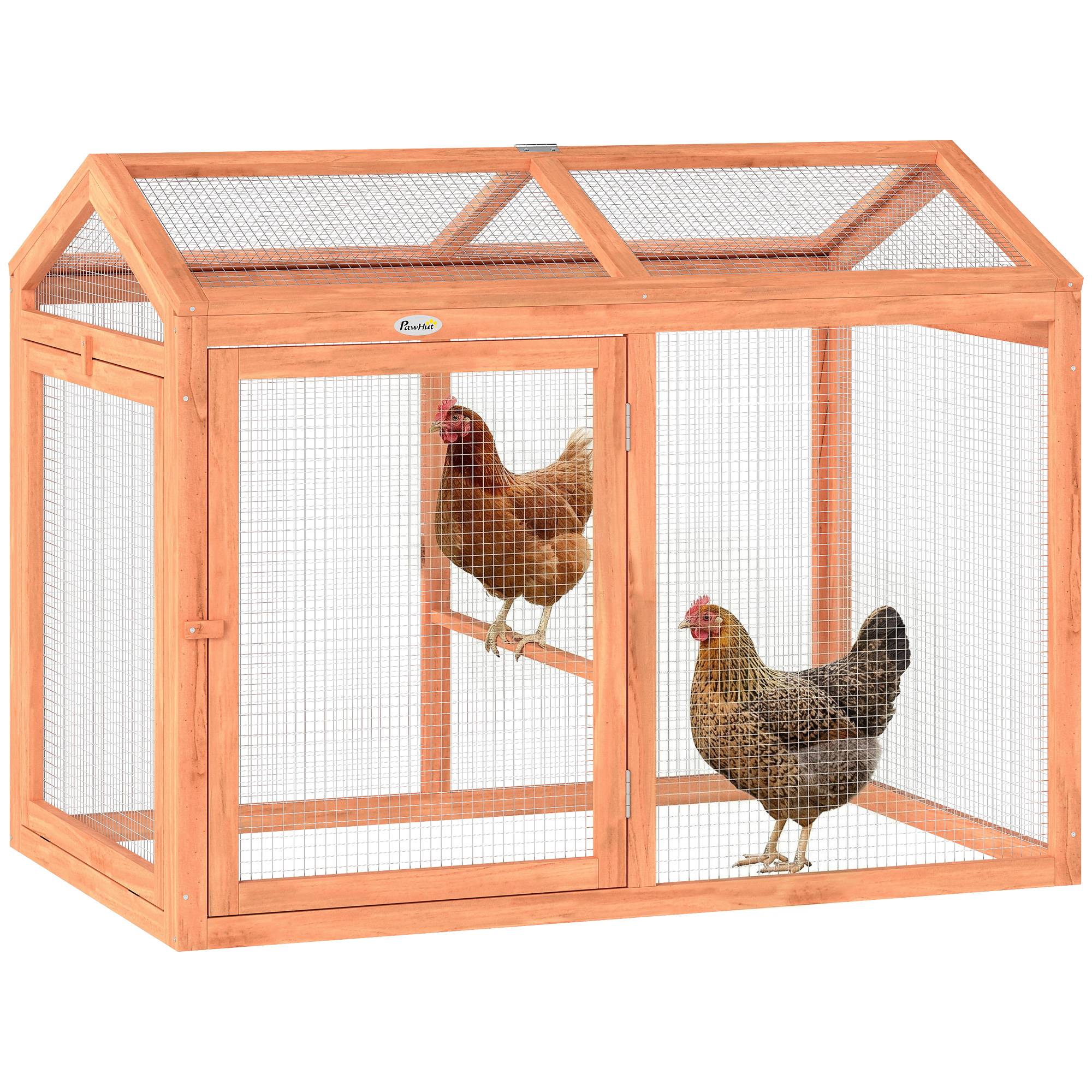 Poulailler avec perchoir, double porte, en bois et métal, pour 2 poules, 104 x 70,5 x 84 cm, orange - Image 1