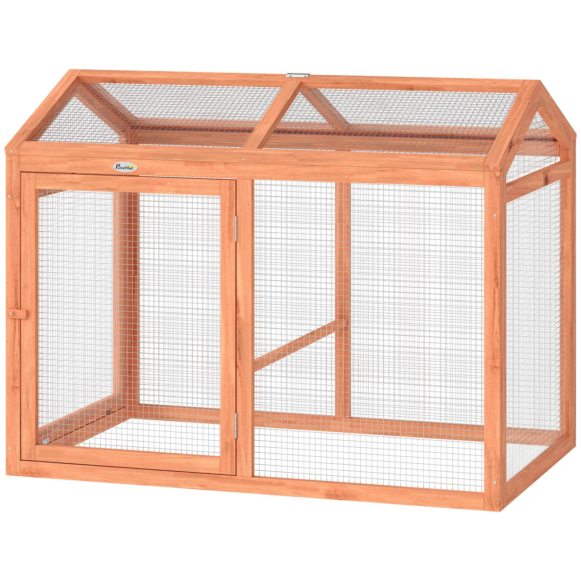 Poulailler avec perchoir, double porte, en bois et métal, pour 2 poules, 104 x 70,5 x 84 cm, orange - Image 2