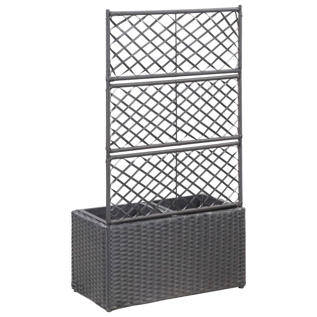 Helloshop26 - Jardinière lit surélevé plantes fleurs jardin treillis 2 pots 58 x 30 x 107 cm résine tressée marron - Imagen 3