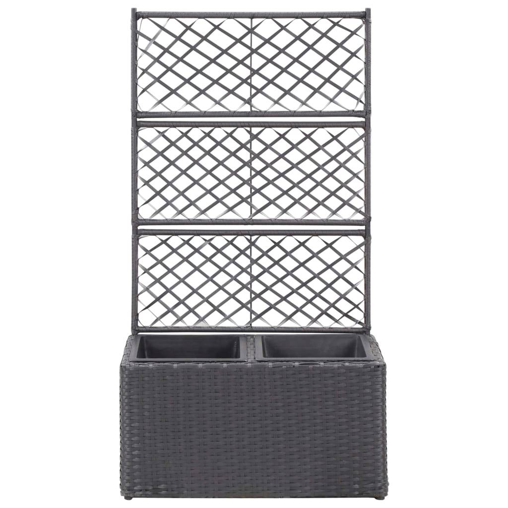 Helloshop26 - Jardinière lit surélevé plantes fleurs jardin treillis 2 pots 58 x 30 x 107 cm résine tressée marron - Imagen 2