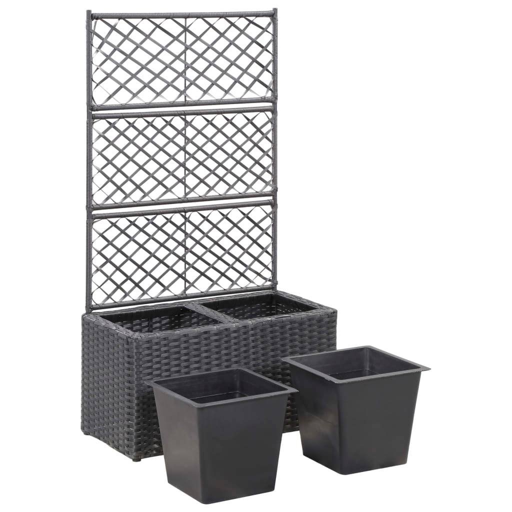 Helloshop26 - Jardinière lit surélevé plantes fleurs jardin treillis 2 pots 58 x 30 x 107 cm résine tressée marron - Imagen 4