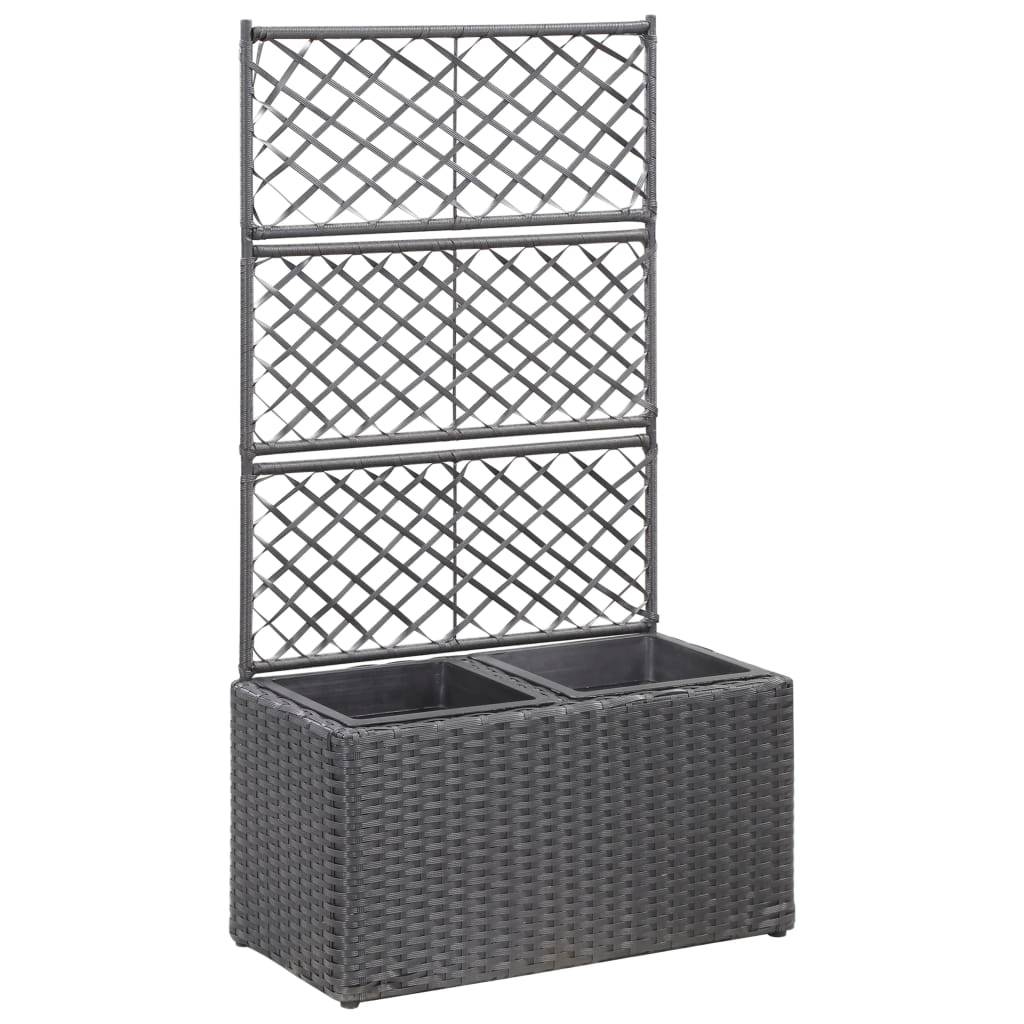 Helloshop26 - Jardinière lit surélevé plantes fleurs jardin treillis 2 pots 58 x 30 x 107 cm résine tressée marron - Imagen 1