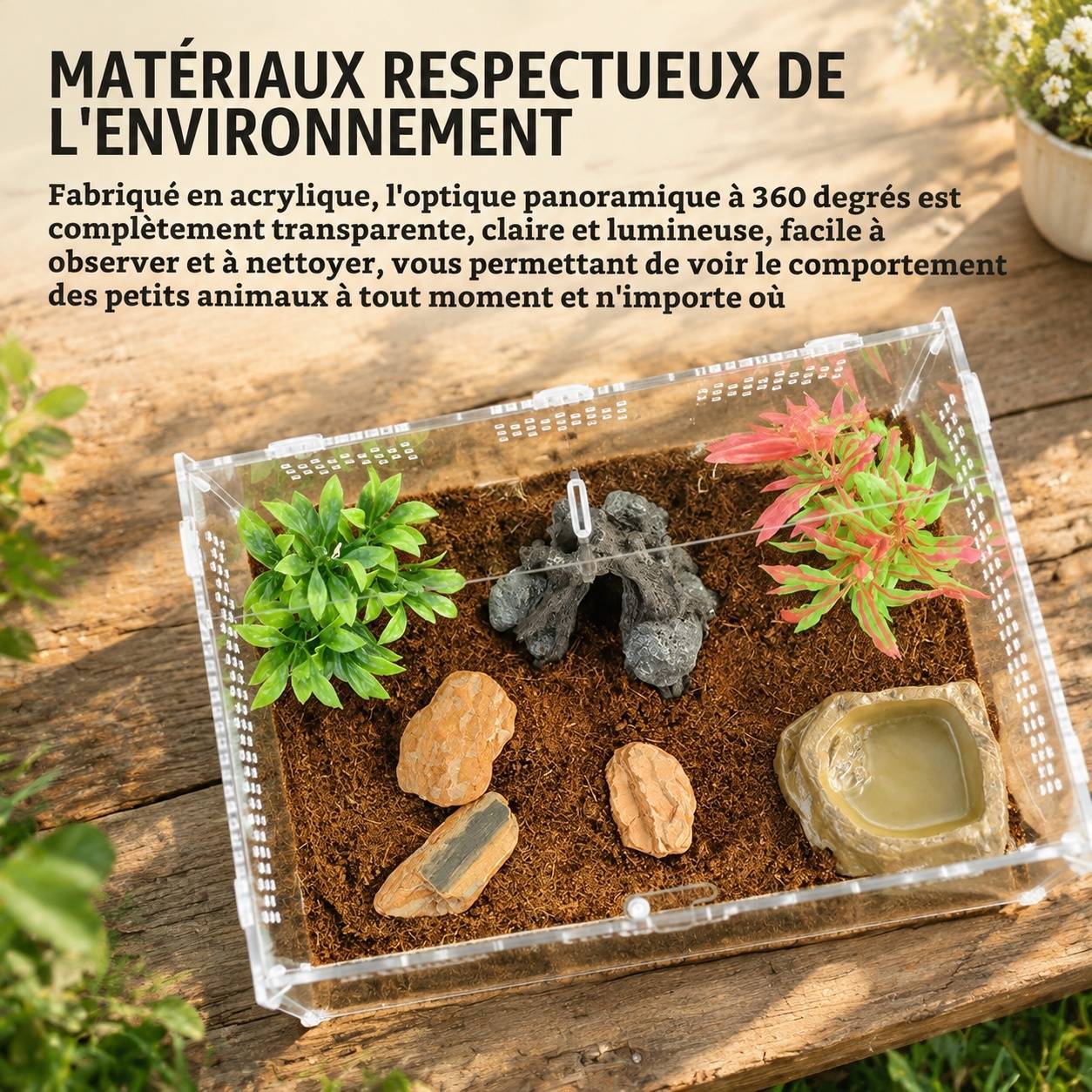 Boîte d'élevage pour reptiles acrylique transparente ventilée portable pour petits animaux rampants - Image 3