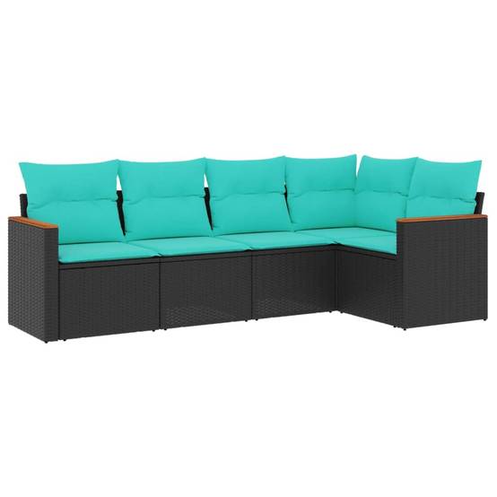Ensemble canapé d'angle 5 places en résine tressée pour balcon et jardin Noir et Bleu – ComfortXL Outdoor Living - Image 2
