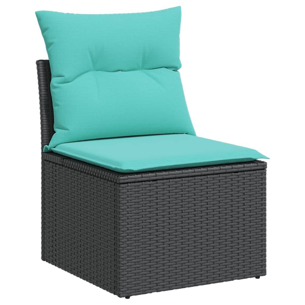 Ensemble canapé d'angle 5 places en résine tressée pour balcon et jardin Noir et Bleu – ComfortXL Outdoor Living - Image 5