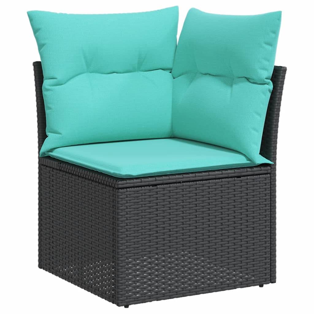 Ensemble canapé d'angle 5 places en résine tressée pour balcon et jardin Noir et Bleu – ComfortXL Outdoor Living - Image 6