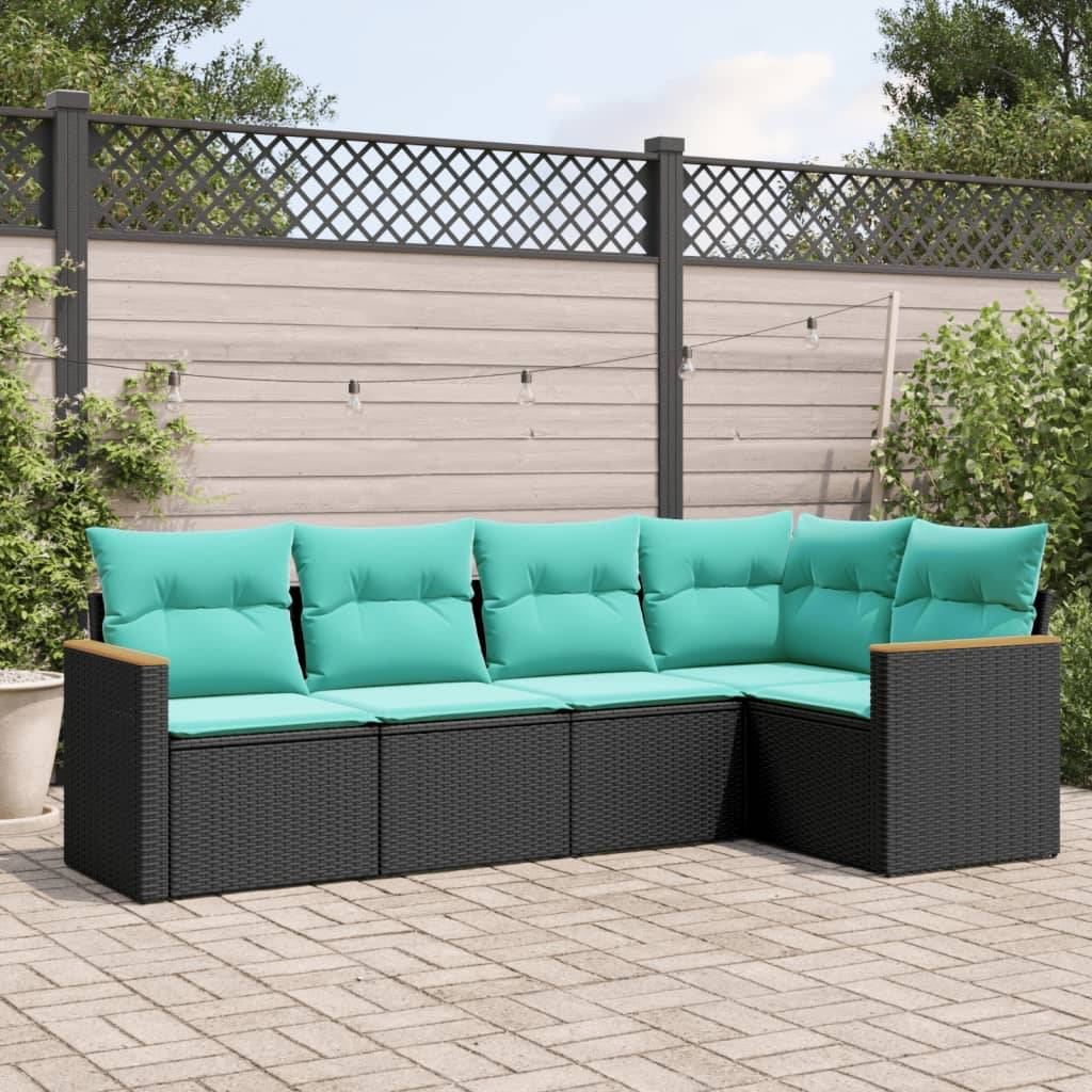 Ensemble canapé d'angle 5 places en résine tressée pour balcon et jardin Noir et Bleu – ComfortXL Outdoor Living - Image 1