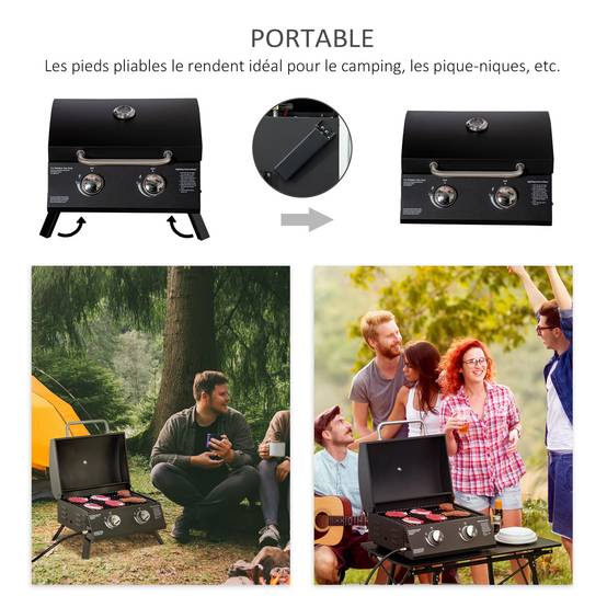 Barbecue à gaz de table acier noir 55 x 46.5 x 41 cm - PANGIVO - Image 7
