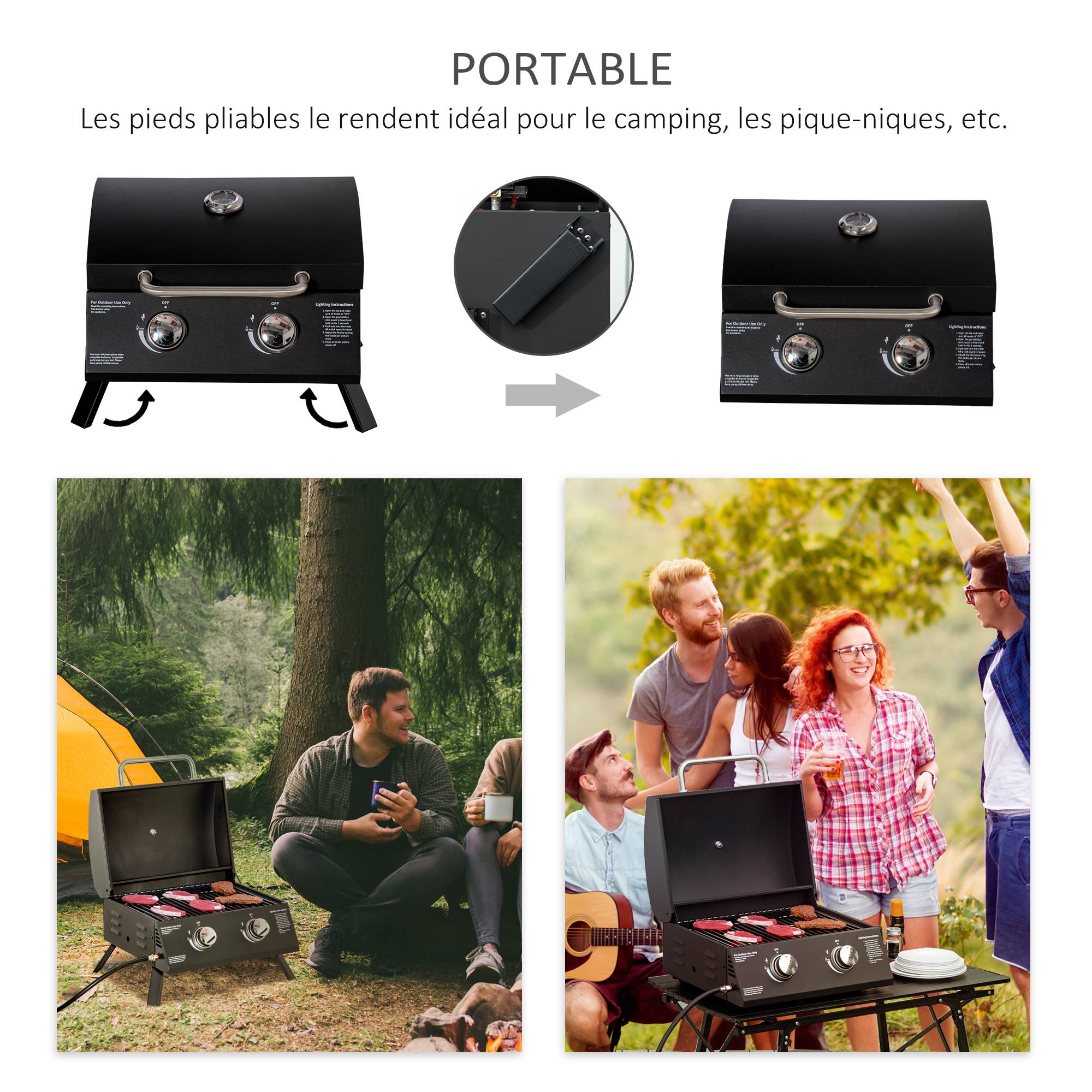 Barbecue à gaz de table acier noir 55 x 46.5 x 41 cm - PANGIVO - Image 7